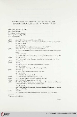 Konkordanz: CPL - Fugger-, Allacci-Signaturen- Einträge im Fugger- Katalog, Allacci- Register