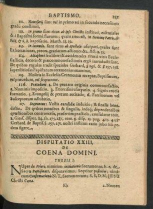 Disputatio XXIII. De Coena Domini.