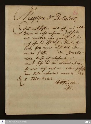 Brief von August Hermann Francke an Joachim Lange.
