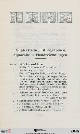 Kupferstiche, Lithographien, Aquarelle und Handzeichnungen (Nr.1-108)