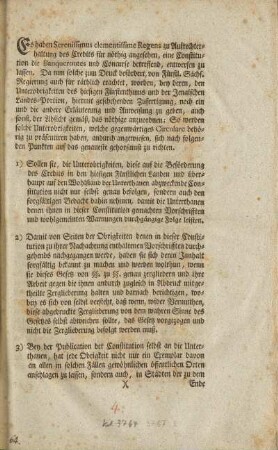 Es haben Serenissimus clementissime Regens zu Aufrechterhaltung des Credits für nöthig angesehen, eine Constitution die Banqueroutes und Concurse betreffend, entwerfen zu lassen ...