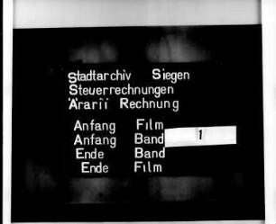 Ärarii-Rechung der Stadt Siegen Blatt: --- / Wiesbaden 1607
