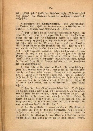 Classification der Komödianten.