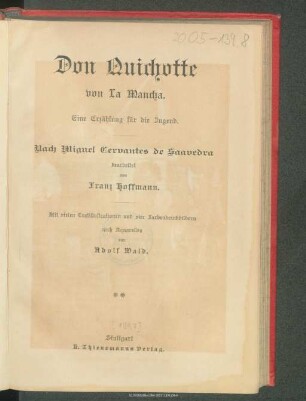Don Quichotte von La Mancha : eine Erzählung für die Jugend