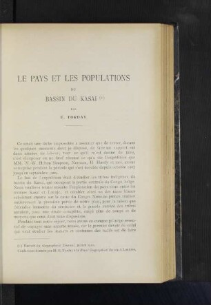 Le Pays Et Les Populations Du Bassin Du Kasai.