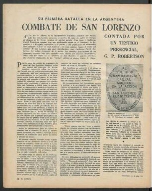 Su primera batalla en la Argentina : Combate de San Lorenzo