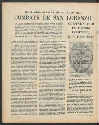 Su primera batalla en la Argentina : Combate de San Lorenzo