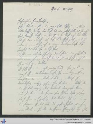 Nachlass L. Schemann (NL 12/2180) : Brief von Wilhelm Kiefer an Ludwig Schemann