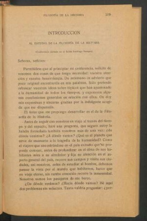 Introducción al estudio de la filosofía de la historia : (Conferencia dictada en el Salón Santiago Samper)