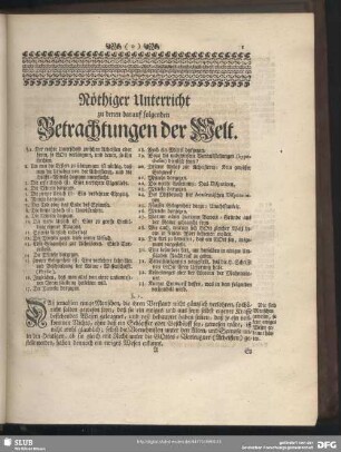 Nöthiger Unterricht zu denen darauf folgenden Betrachtungen der Welt