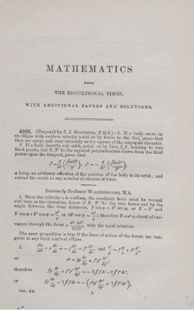 Mathematics form the educational times, with additional papers and solutions.