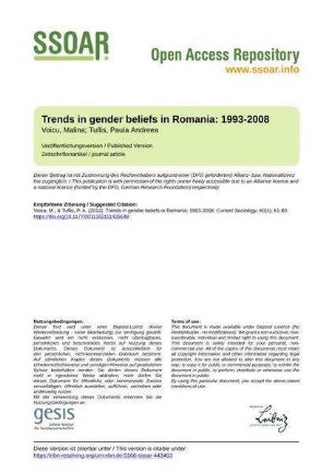 Trends in gender beliefs in Romania: 1993-2008