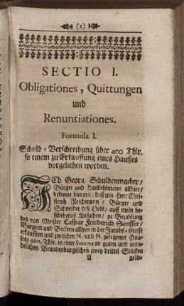 Sectio I. Obligationes, Quittungen und Renuntiationes.