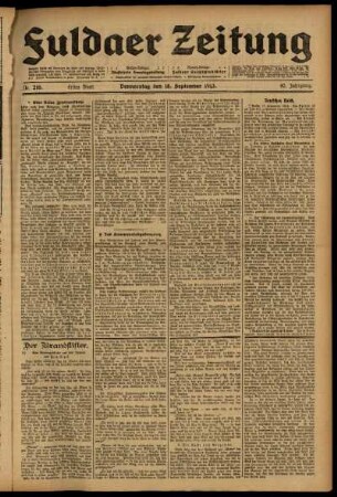 Erste Ausgabe vom Donnerstag, den 18. September 1913.