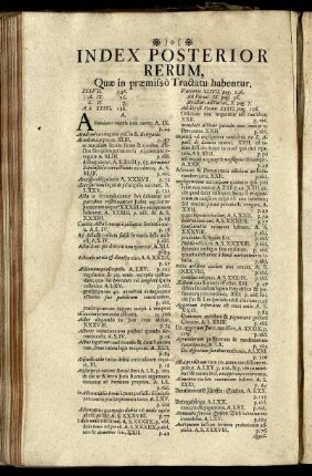 Index Posterior Rerum, Quæ in præmisso Tractatu habentur.