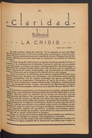 La crisis : Editorial