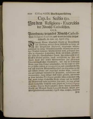 Sectio 13tia. Von dem Religions-Exercitio der Römisch-Catholischen.