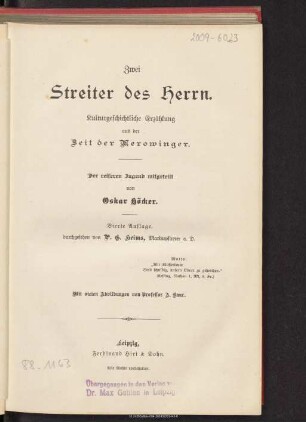 Zwei Streiter des Herr : kulturgeschichtliche Erzählungen aus der Zeit der Merowinger : der reiferen Jugend mitgeteilt