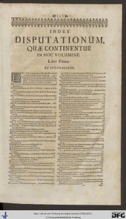 Index Disputationum; Quae Continentur In Hoc Volumine.