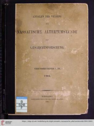 34: Annalen des Vereins für Nassauische Altertumskunde und Geschichtsforschung