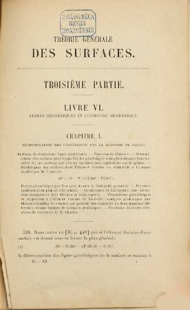 Leçons sur la théorie générale des surfaces et les applications géométriques du calcul infinitésimal, 3. Lignes géodésiques et courboure géodésique, paramètres différentiels. Déformation des surfaces