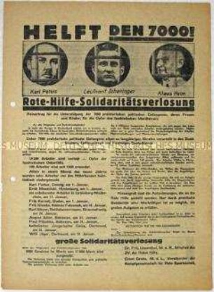 Flugblatt der Roten Hilfe zur Solidarität mit den politischen Gefangenen in Deutschland