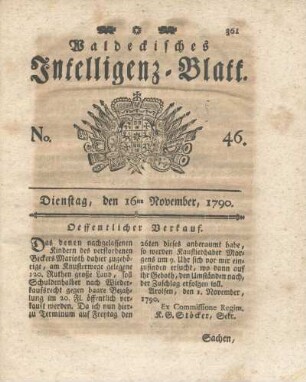 No. 46, Dienstag, den 16ten November, 1790