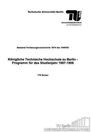 Programm für das Studienjahr 1907-1908