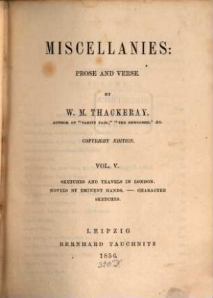 Miscellanies : prose and verse, 5. Sketches and travels in London