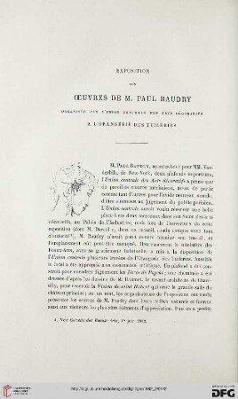 2. Pér. 26.1882: Exposition des œuvres de M. Paul Baudry : organisée par l'Union Centrale des Arts Décoratifs à l'Orangerie de Tuileries