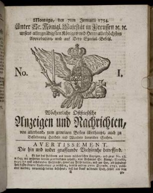No. 1. Montags, den 7ten Januarii, 1754.