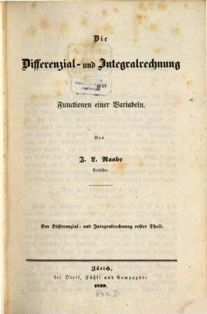 Die Differenzial- und Integralrechnung, 1