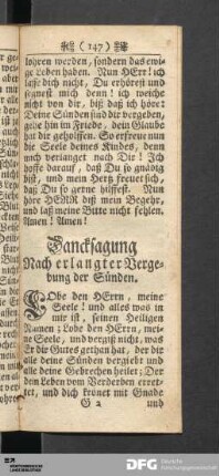 Dancksagung Nach erlangter Vergebung der Sünden.