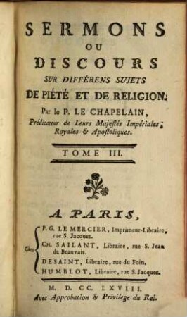 Sermons Ou Discours Sur Différens Sujets De Piété Et De Religion, 3