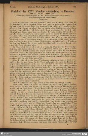 Protokoll der XXVI. Wanderversammlung in Hannover