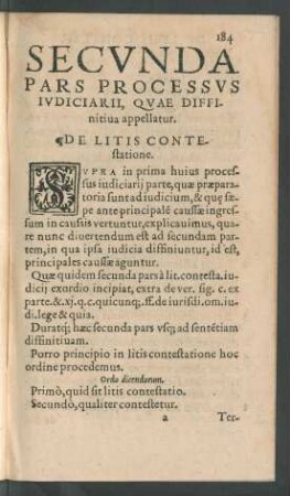 Secunda Pars Processus Iudiciarii, Quae Diffinitiva appellatur.