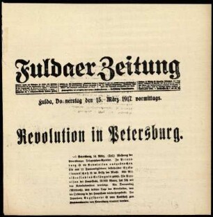 Erste Ausgabe vom Donnerstag, den 15. März 1917.