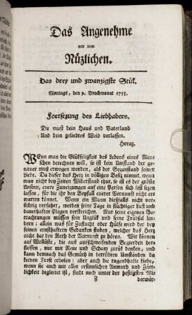 Das drey und zwanzigste Stück. Montags, den 9. Brachmonat, 1755.