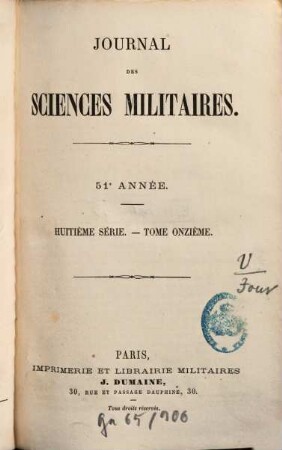 Journal des sciences militaires : revue militaire française. 11 = A. 51. 1875