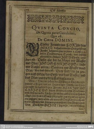 Quinta Concio, De Quinta parte Catechismi, Quae est, De Coena Domini