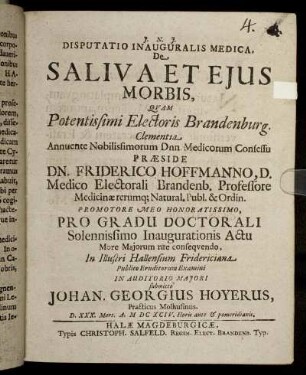 Disputatio Inauguralis Medica, De Saliva Et Eius Morbis