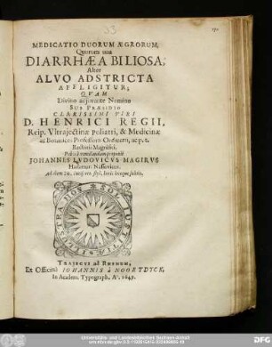 Medicatio Duorum Ægrorum, Quorum una Diarrhæa Biliosa, Alter Alvo Adstricta Affligitur