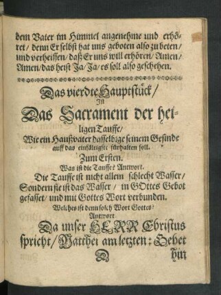 Das vierdte Hauptstück/ Ist Das Sacrament der heiligen Tauffe ...