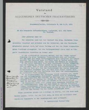 Brief von Helene Lange an die Braunsche Hofbuchhandlung, Karlsruhe