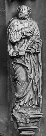 Halle (Saale), Dom, urspr. Dominikaner-Klosterkirche St. Pauli, Inneres, Chorjoch, Nordpfeiler, Petrus; Peter Schro