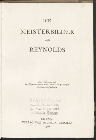 Die Meisterbilder von Reynolds : eine Auswahl von 60 Reproduktionen nach Original-Aufnahmen