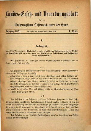 Landes-Gesetz- und Verordnungsblatt für Österreich unter der Enns. 1870, 1870