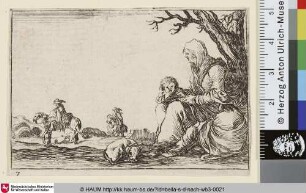 Sitzende Frau mit zwei Kindern