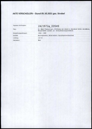 Dr. Albert Reimann jun., Mitinhaber der Johann A. Benckiser GmbH, Heidelberg, Neuenheimer Landstr. 22 - Entnazifizierungsverfahren