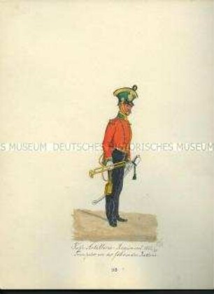 Uniformdarstellung, Trompeter von der fahrenden Batterie, Fuß-Artillerie-Regiment, Sachsen, 1822/1831.